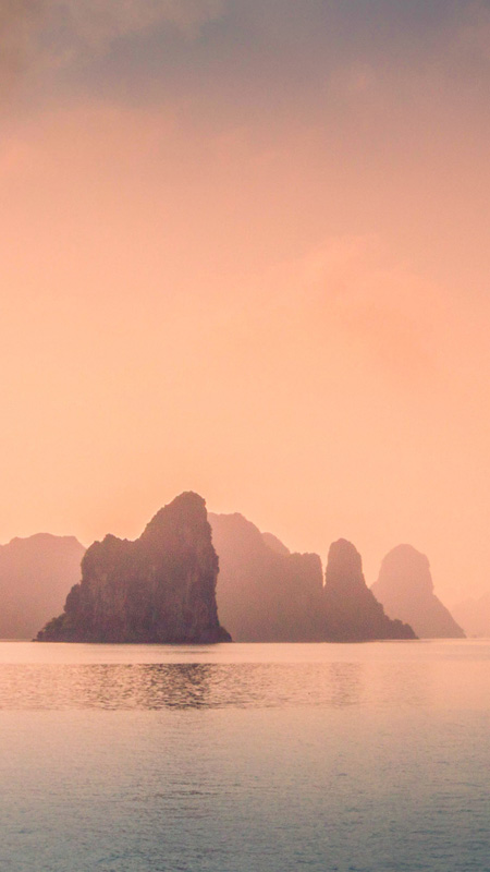 halong bay in vietnam at sunset