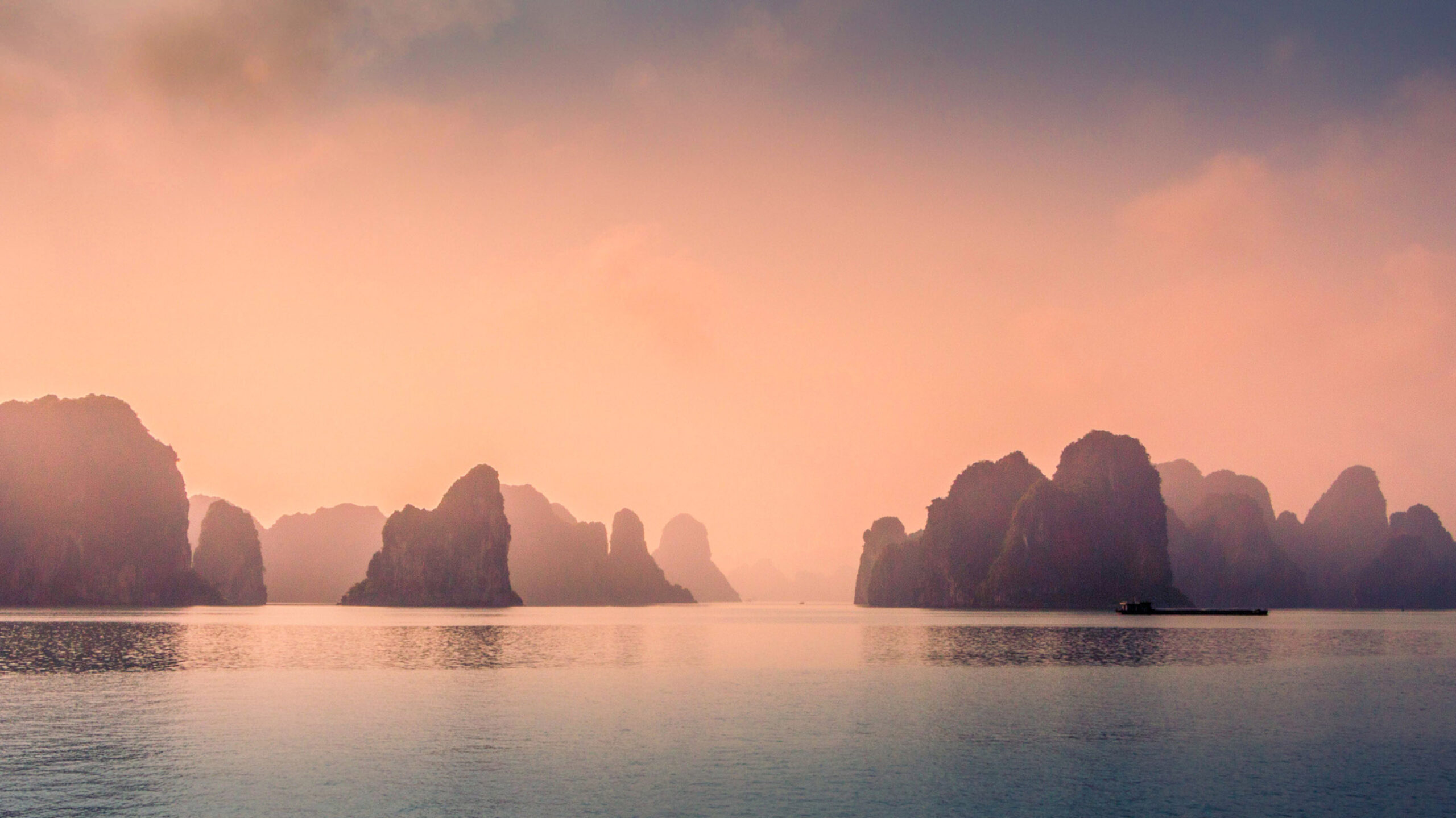 halong bay in vietnam at sunset