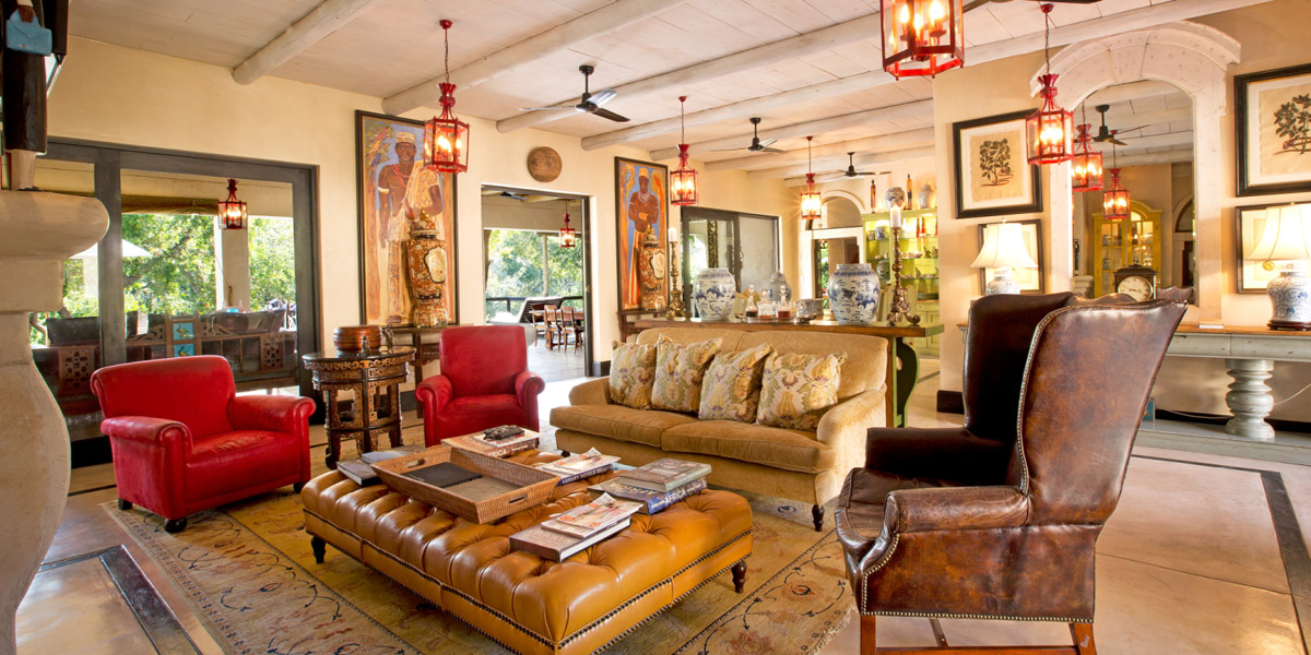 lounge of the private safari house at royal malewane in south africa