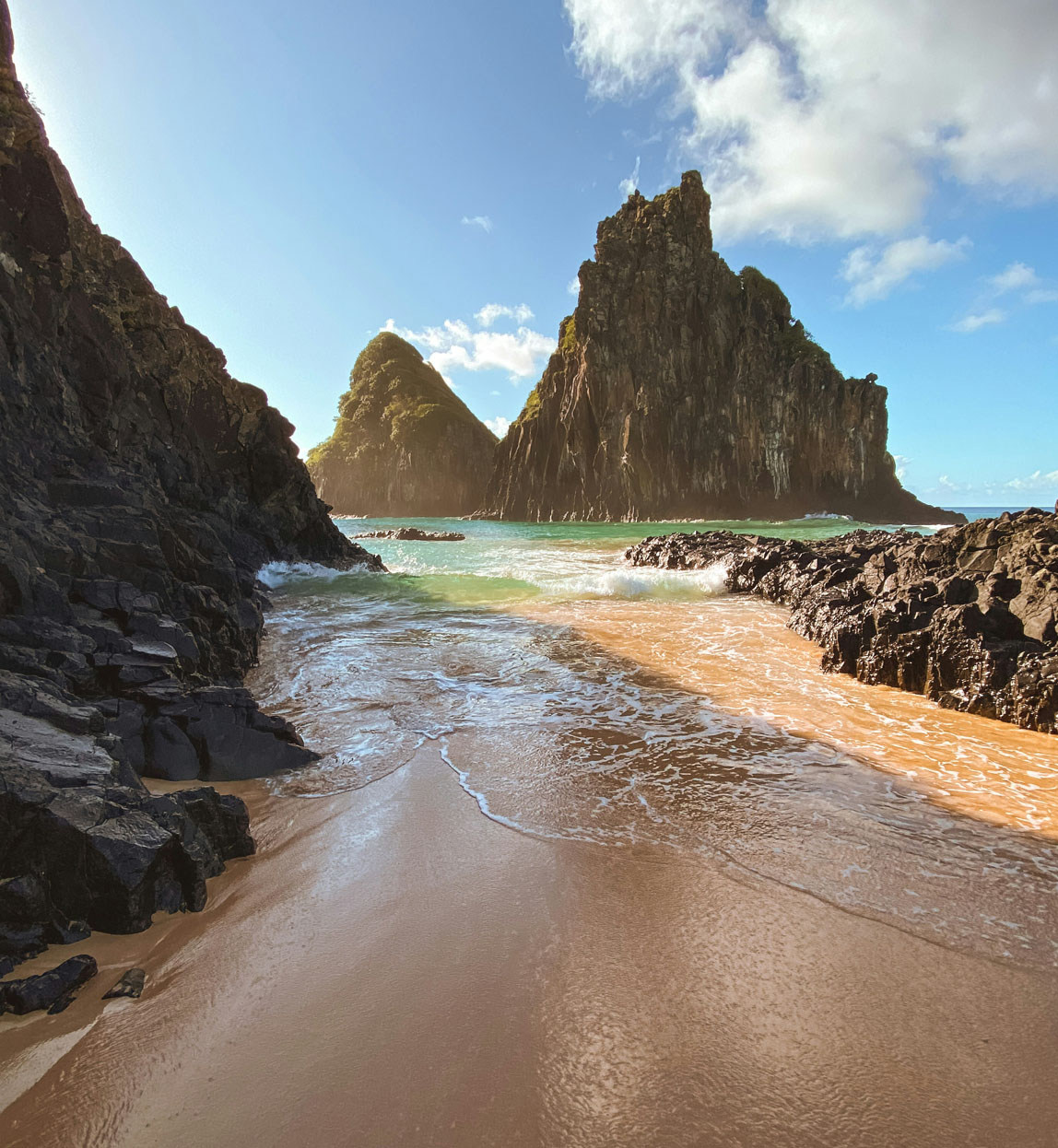 view of beach and ocean at fernando de noronha in brazil