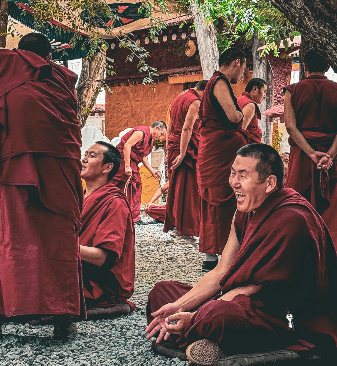 lhasa monks in tibetan monastry on china adventure holiday