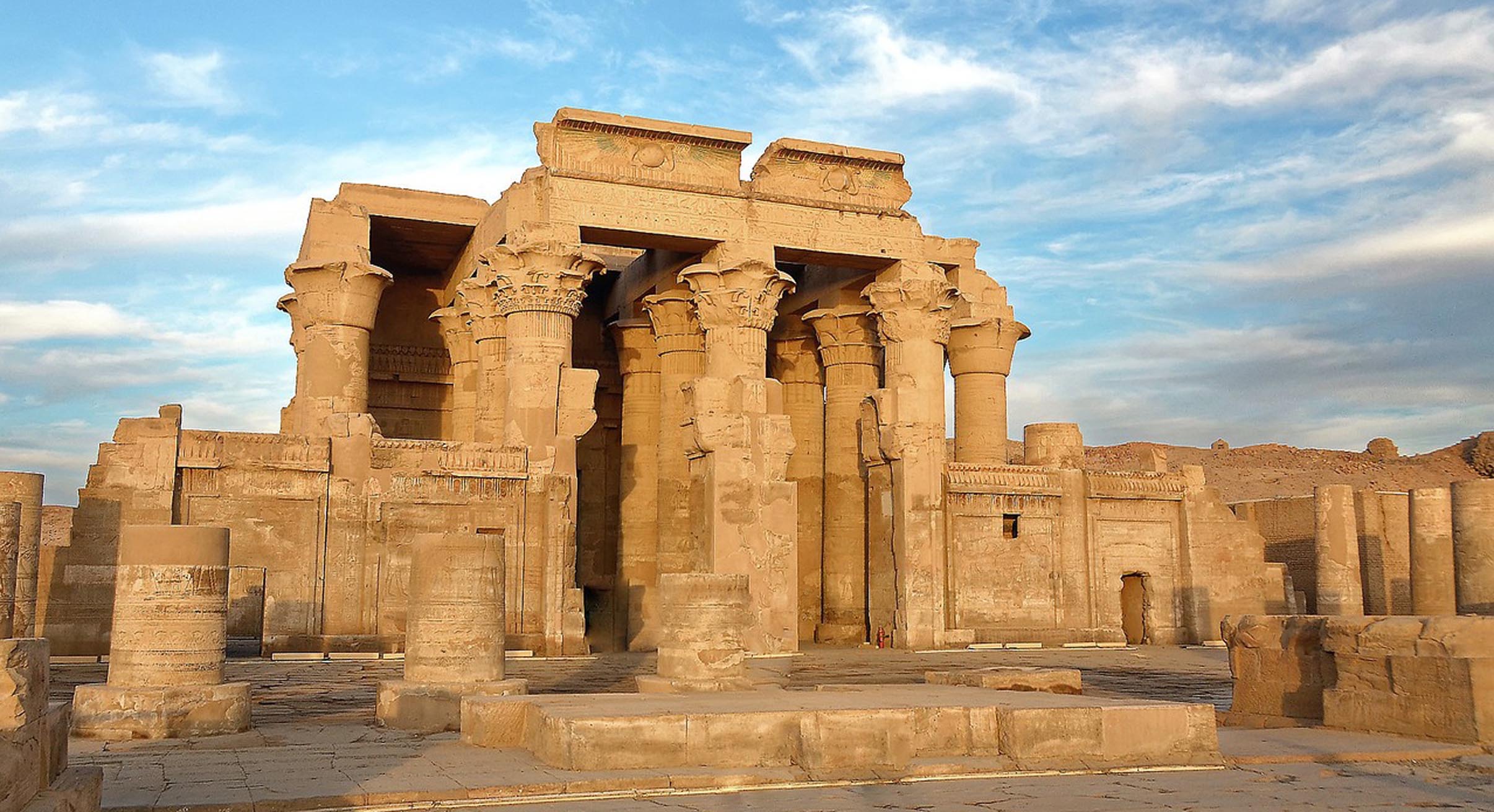 exterior view of the kom ombo temple along the nile in egypt