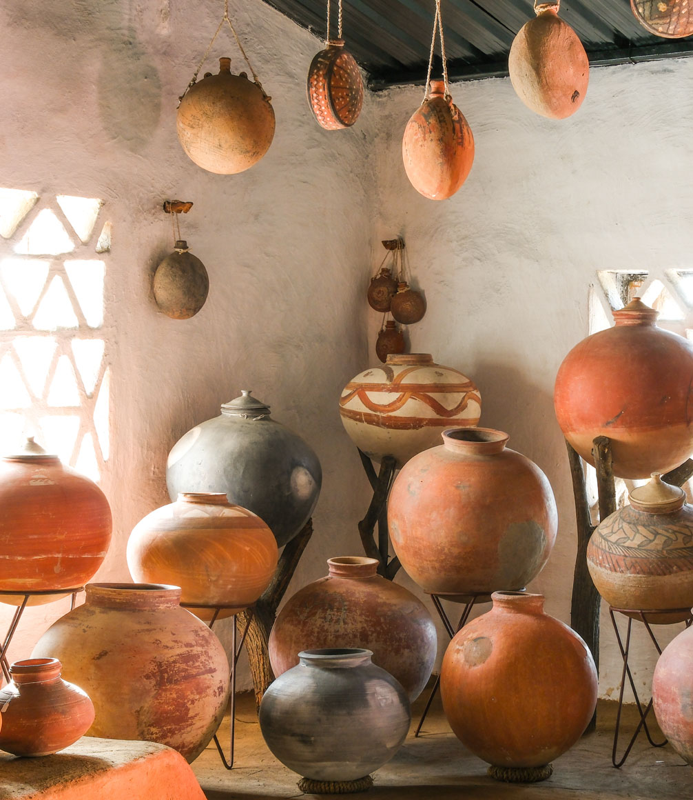 local handicraft pottery on display at kaner retreat rajasthan