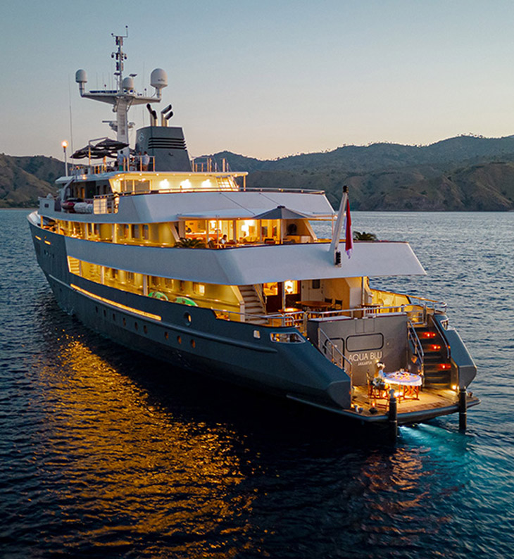 aqua blu yacht in indonesia at night in raja ampat
