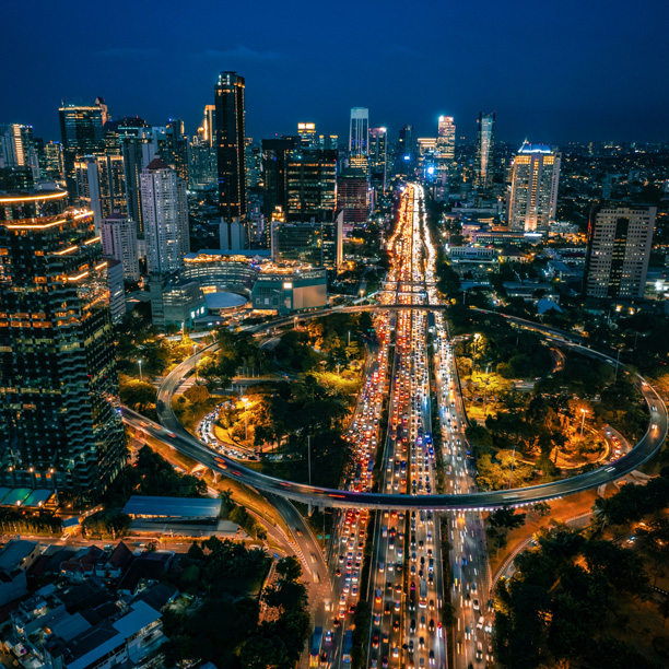 aerial view of jakarta at night