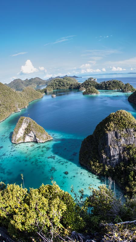 lagoon and limestone islands in Wayag, Raja Ampat, Indonesia. known for its high marine biodiversity and excellent scuba diving and snorkelling.