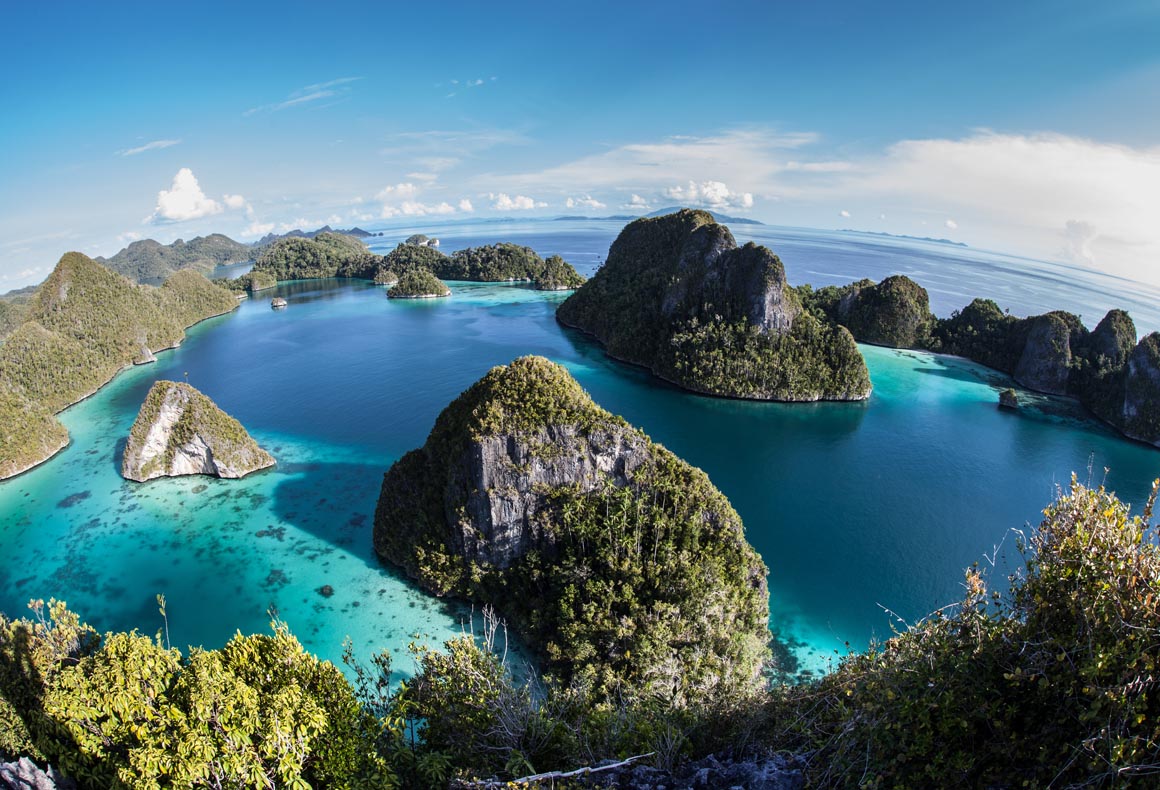 lagoon and limestone islands in Wayag, Raja Ampat, Indonesia. known for its high marine biodiversity and excellent scuba diving and snorkelling.