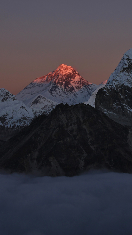 Last sunlight of the day illuminate Mt Everest.