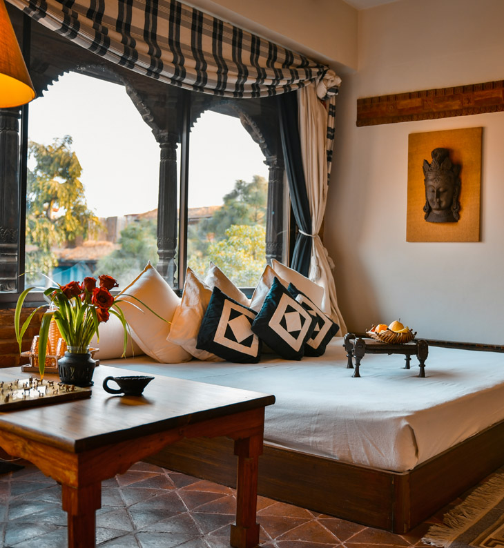 bedroom of the dwarikas hotel