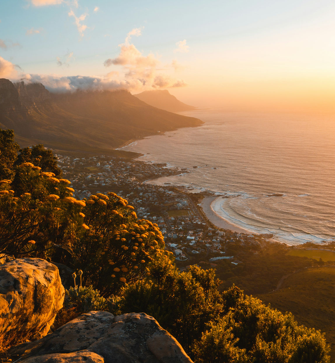 cape peninsula in south africa aerial view at sunset