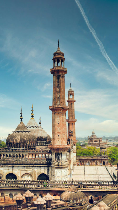 view of bara imbambara towers of the mosque on a luxury tour of lucknow india