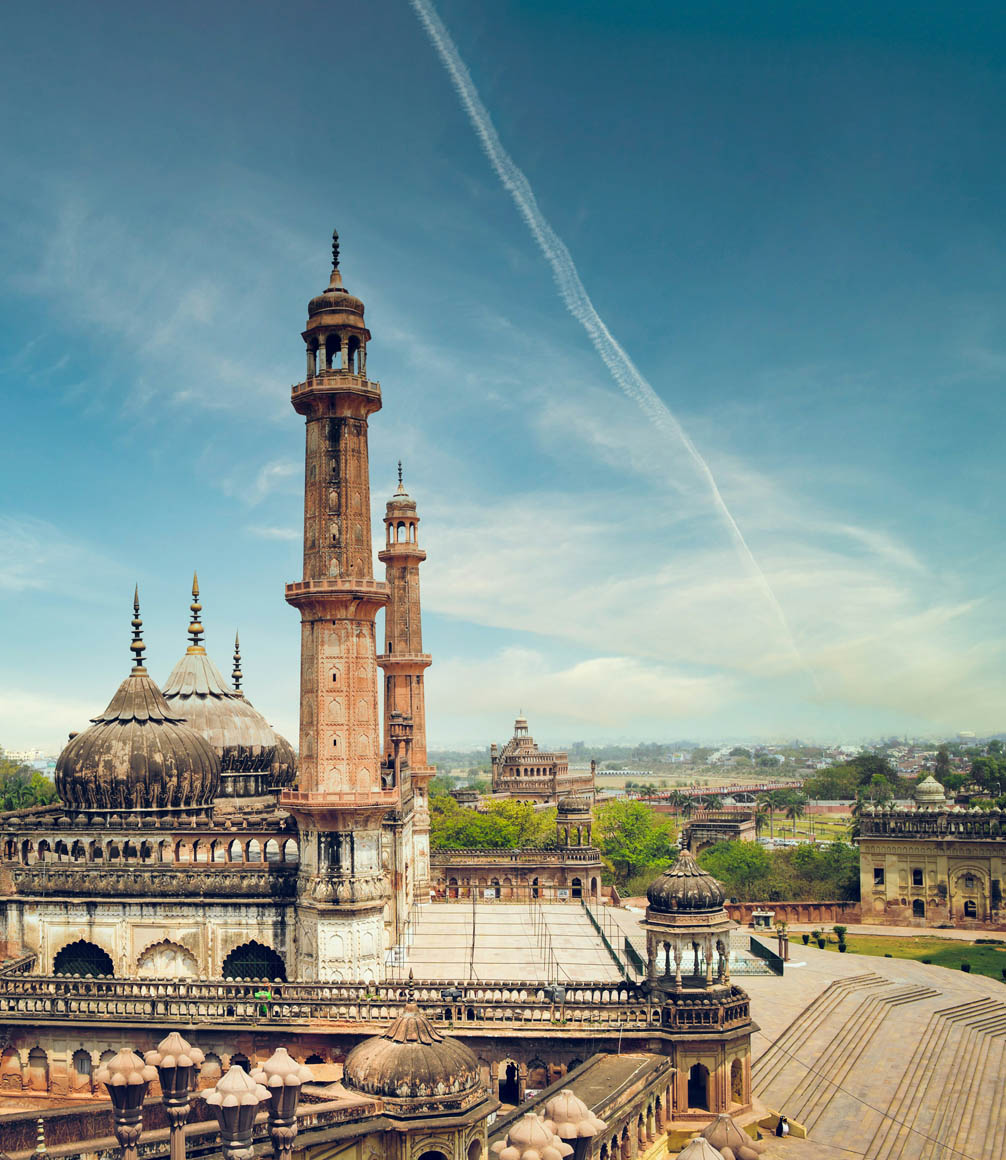 view of bara imbambara towers of the mosque on a luxury tour of lucknow india