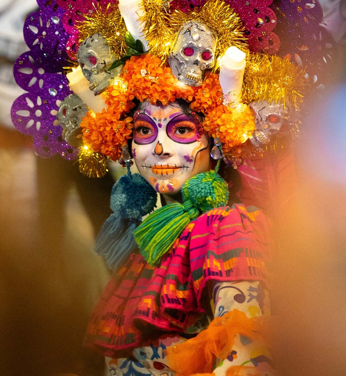 woman dressed up for dia de los muertos in mexico