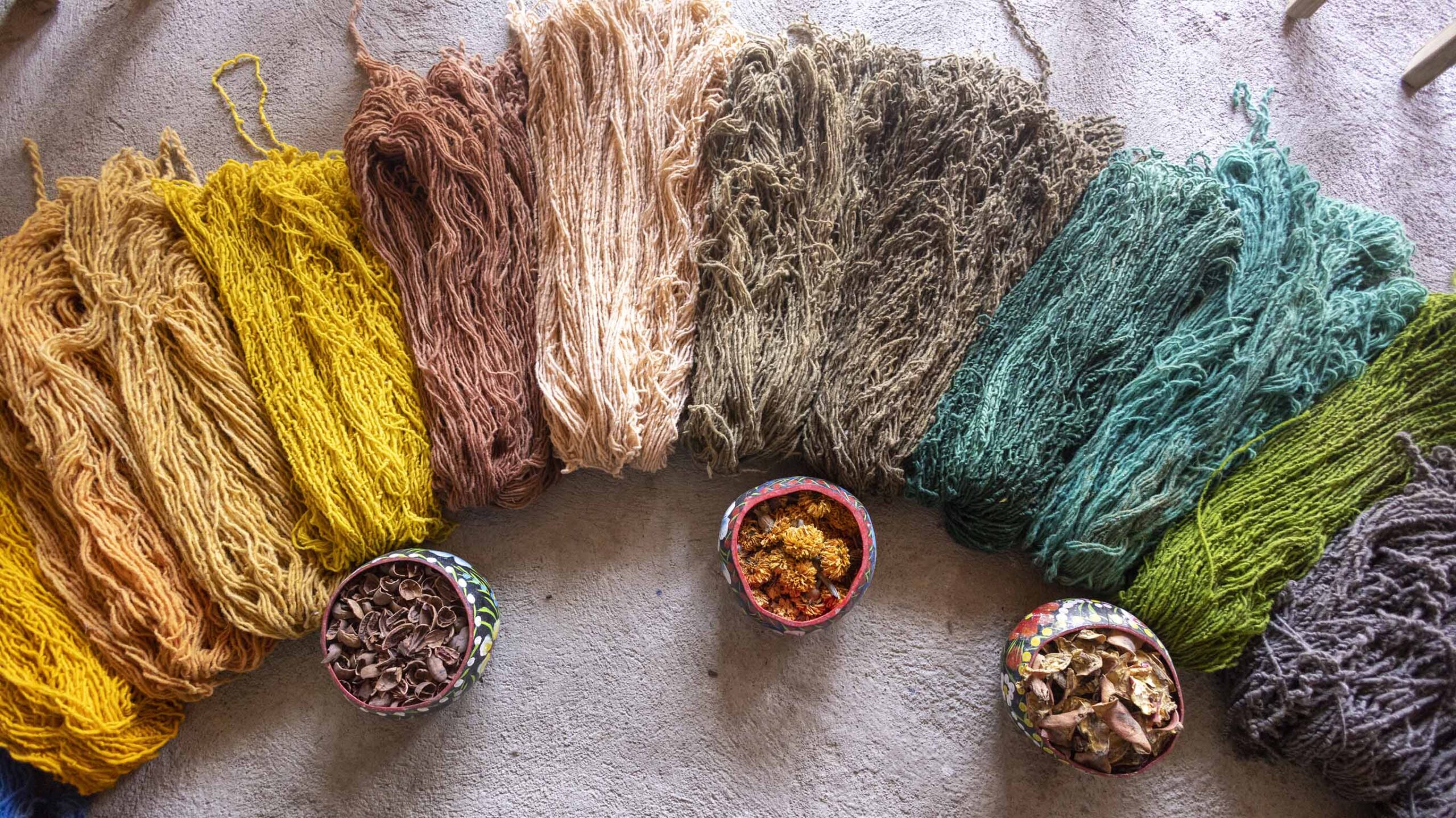 TeotitlÃ¡n del Valle yarns, coloured in a traditional way.