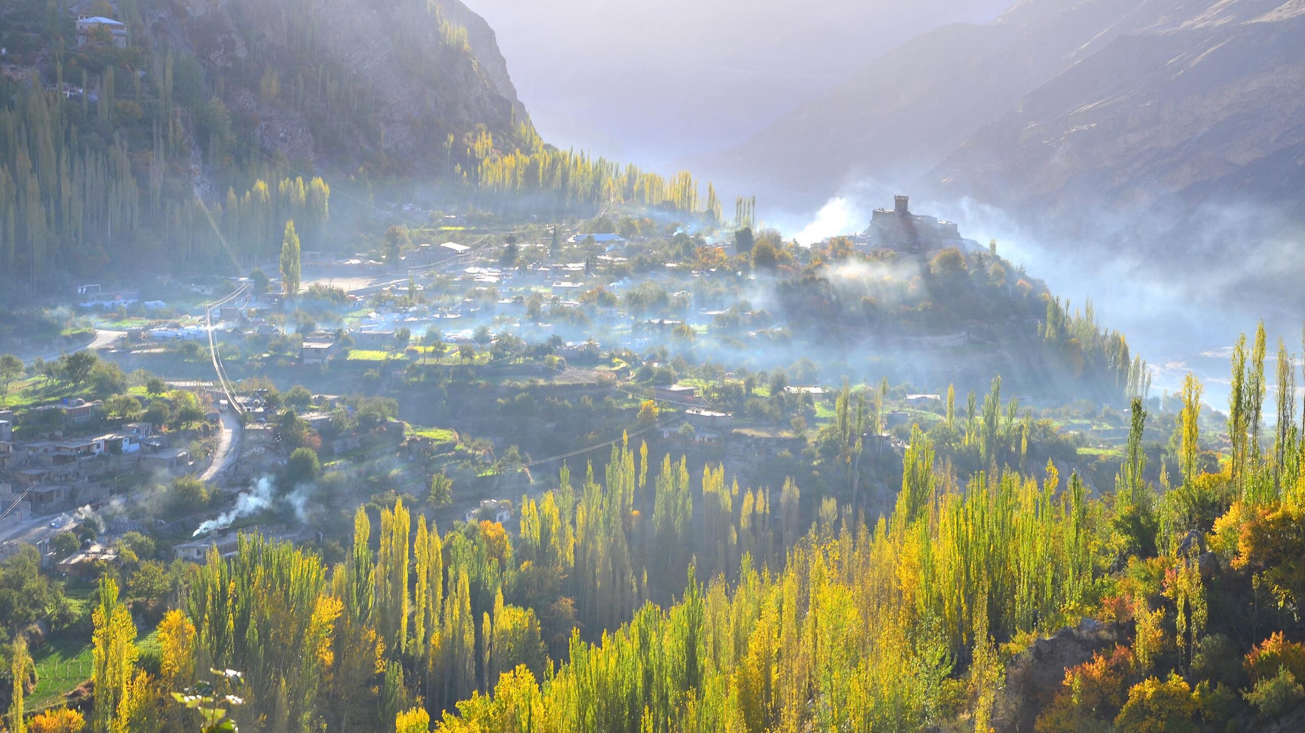 autumn in Hunza valley in the morning time in pakistan