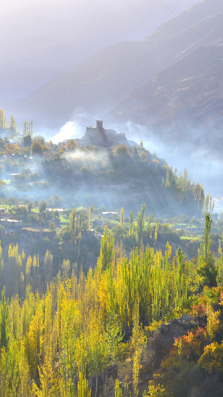 autumn in Hunza valley in the morning time in pakistan