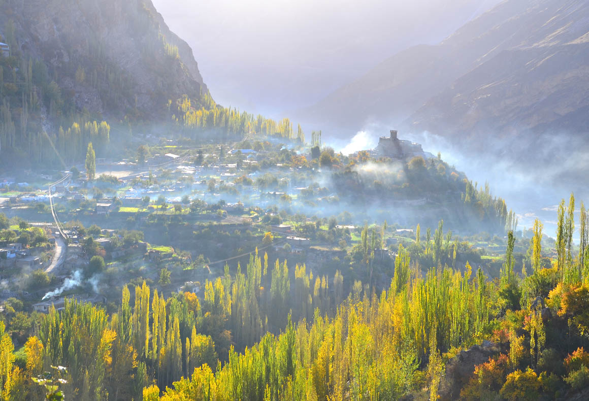autumn in Hunza valley in the morning time in pakistan