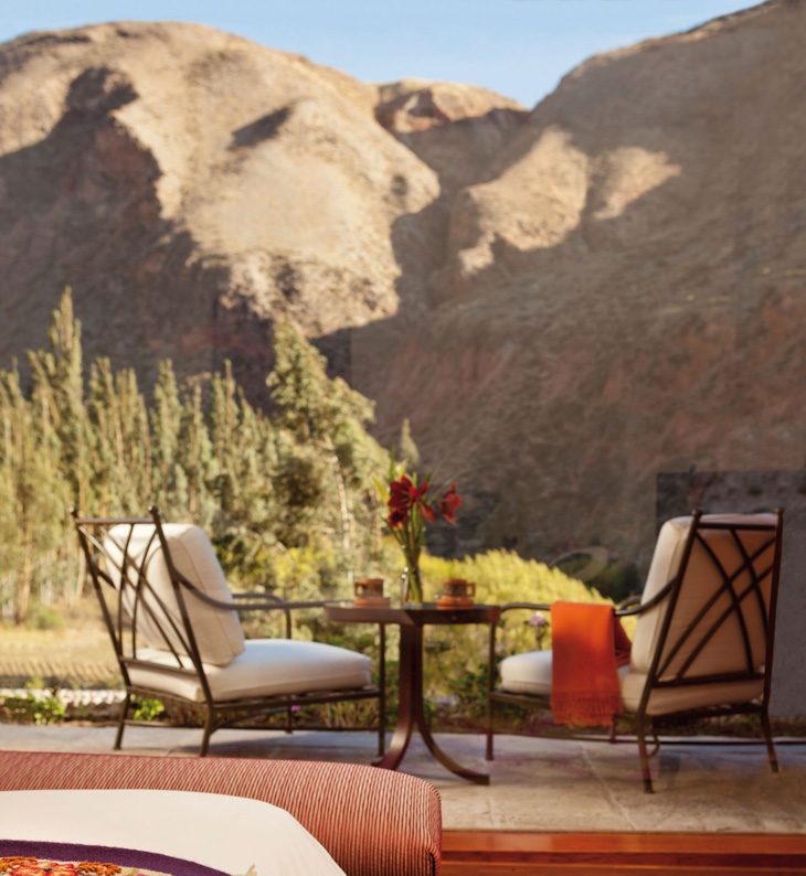 view of mountains from the outdoor lounge at rio sagrado