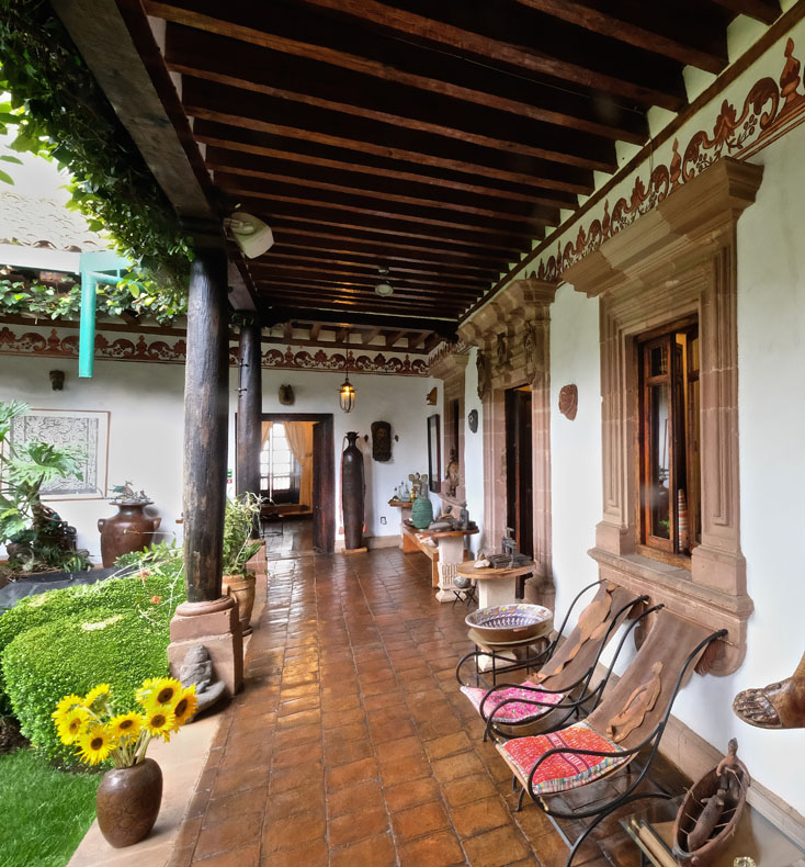 verandah of the casa de la real aduana hotel mexico