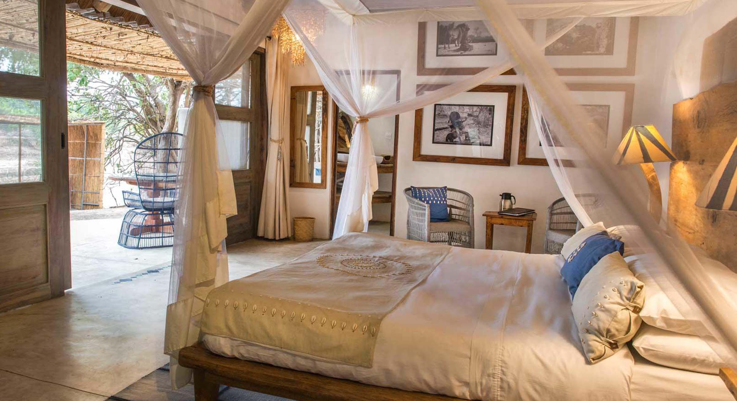 kaingo bush camp room interior in south luangwa