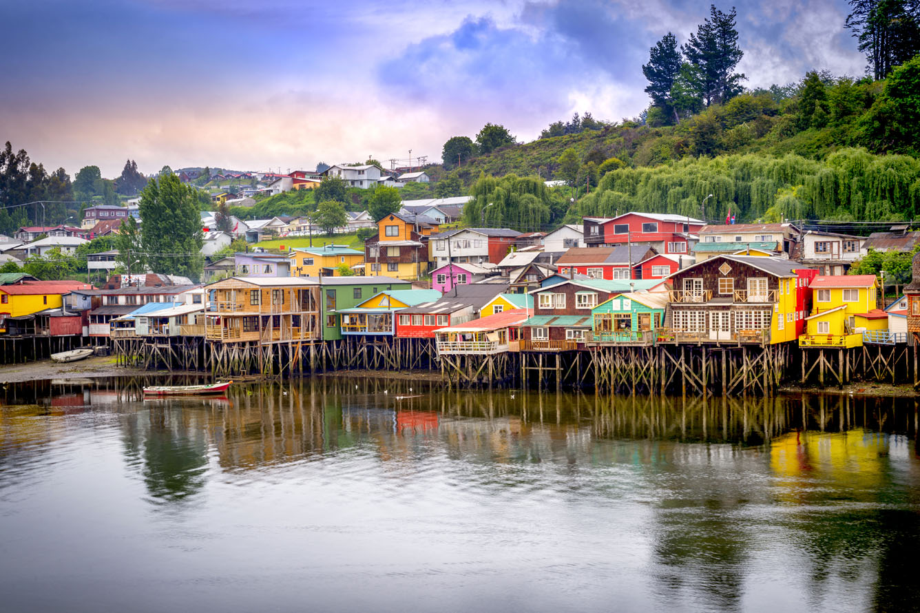 palafitos houses on stilts in castro, the capital of chileo province.