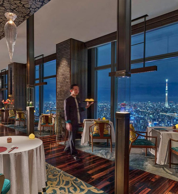 dining room and view of the mandarin oriental in tokyo