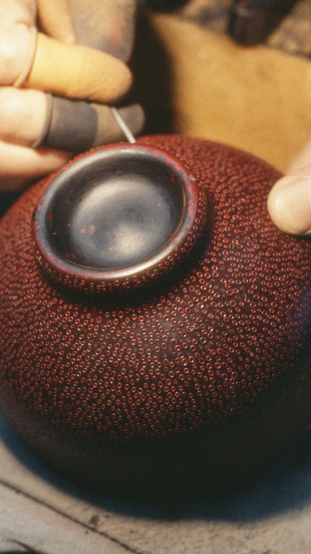 Tsugaru lacquer production by artisan in Japan