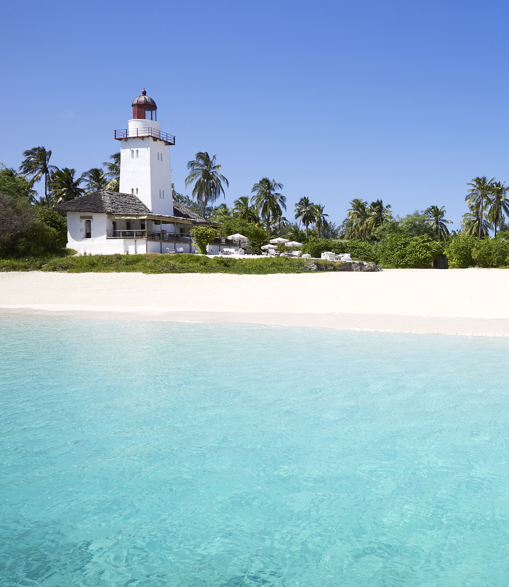 lighthouse and beach at fanjove island tanzania