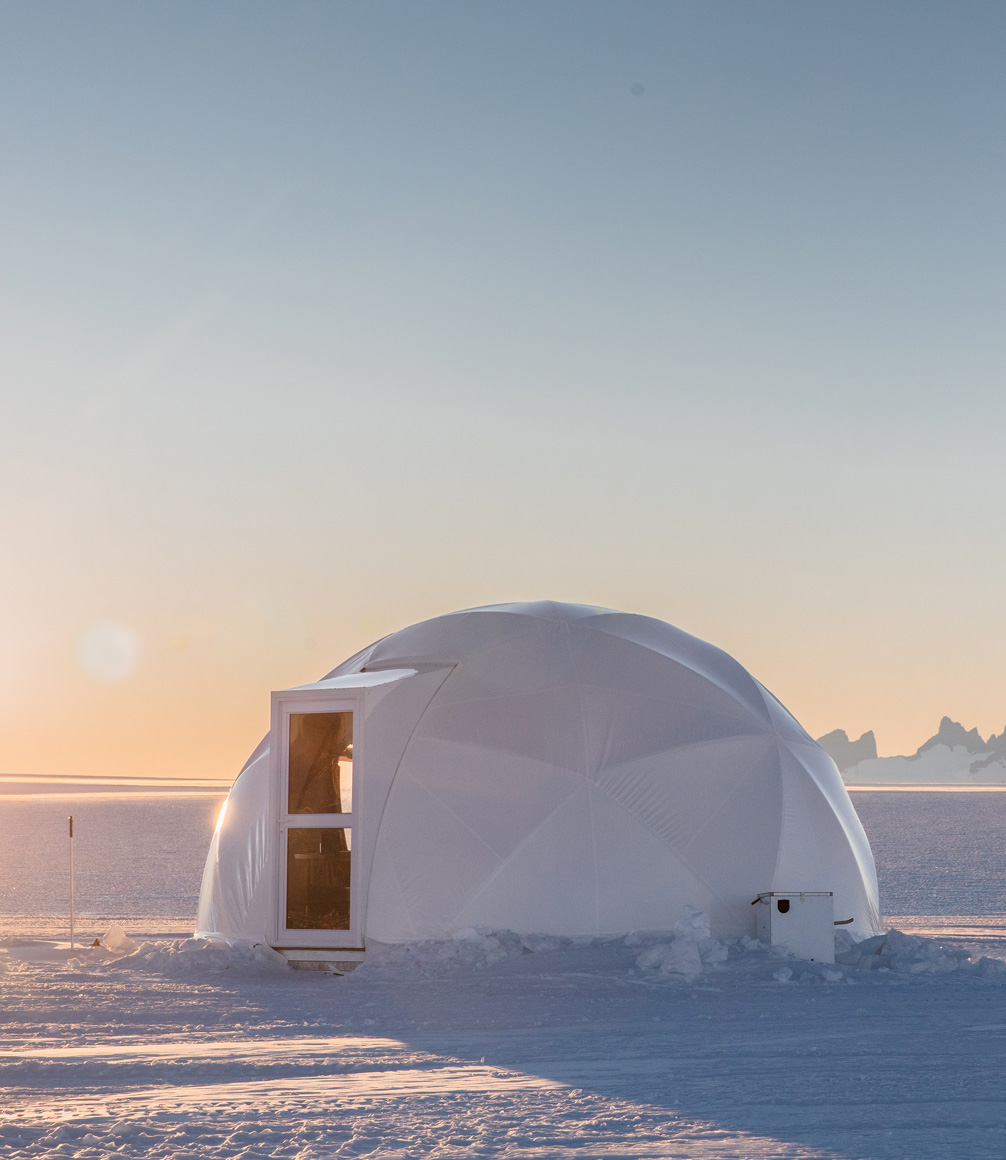 exterior of guest room at white desert camp in antarctica
