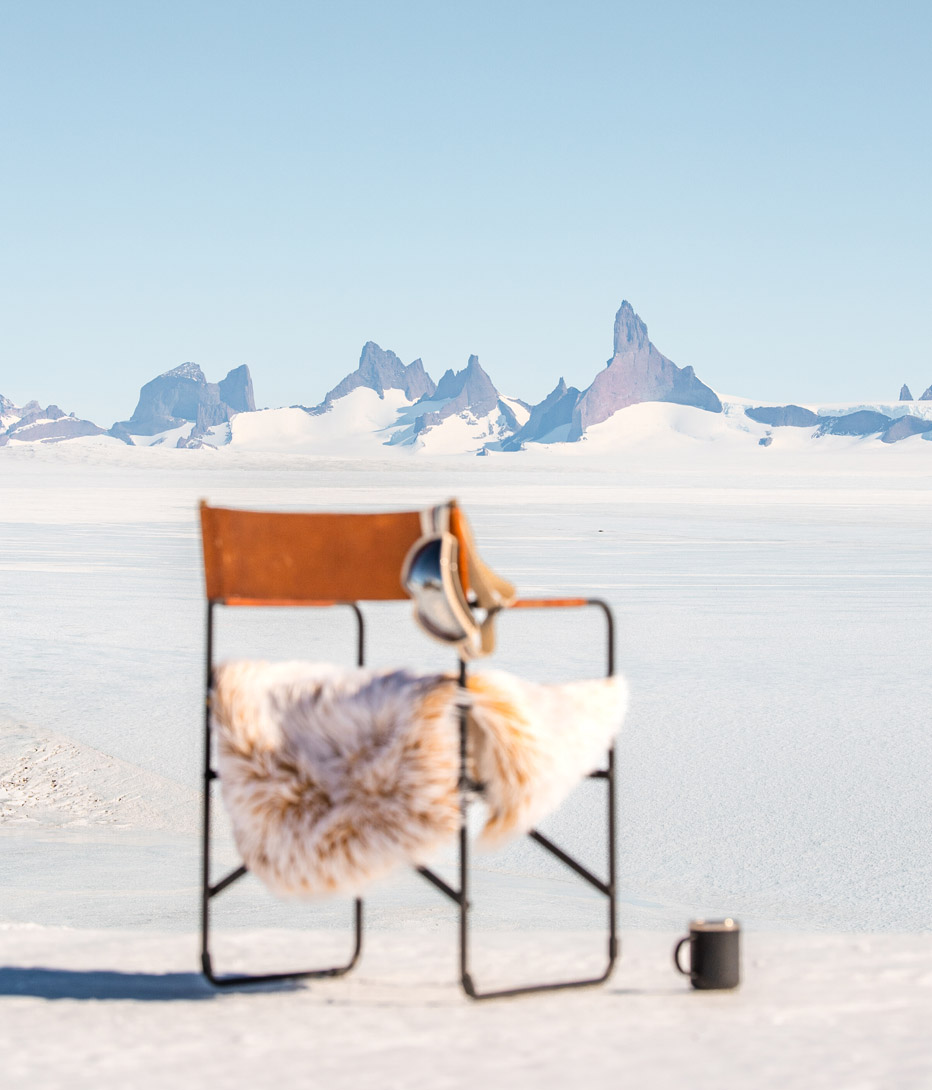 sundowner chair viewing antarctica's mountains