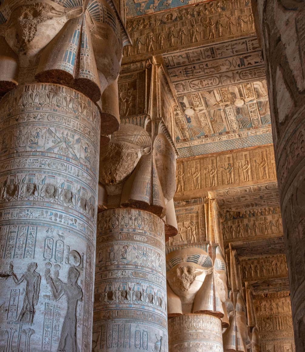 columns of the temple of hathor at dendera