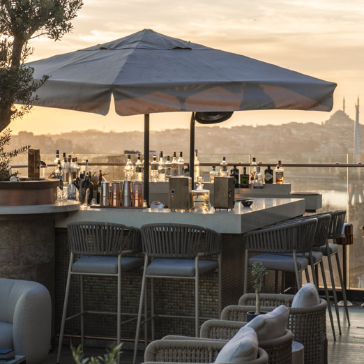 the rooftop bar at the bank house in istanbul overlooking the city