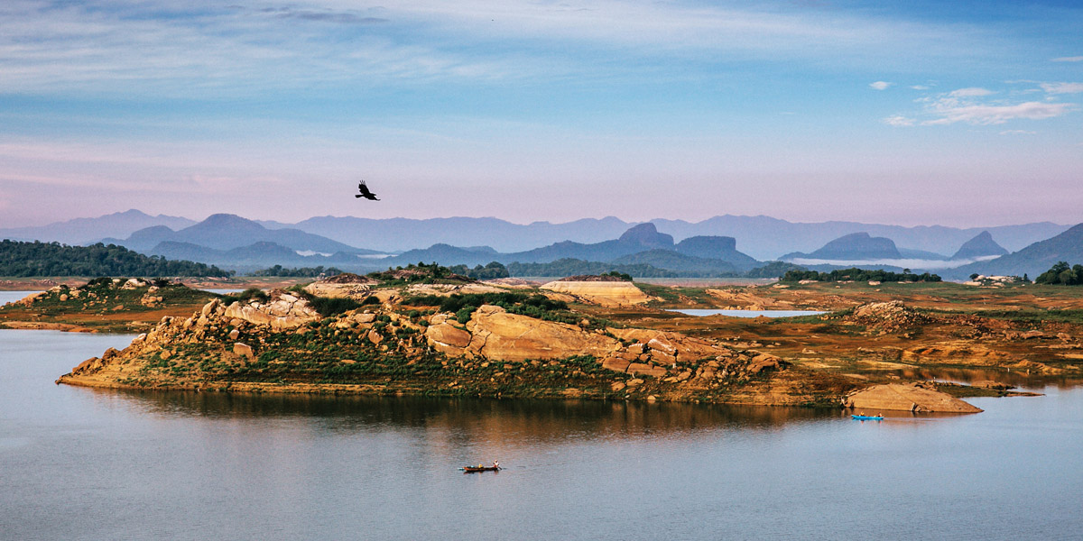 boats of the reservoir at gal oya in sri lanka