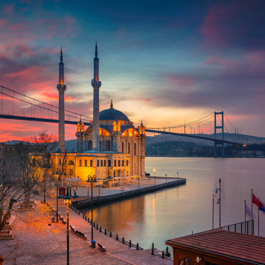 ortakoy mosque and bosphorus bridge in the background in istanbul, turkey