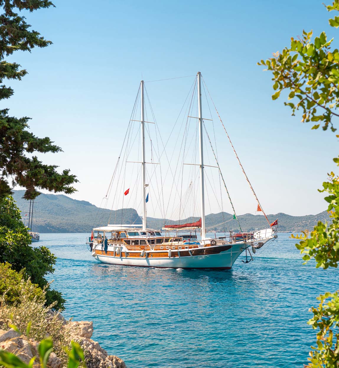 a traditional turkish gulet boat on the ocean