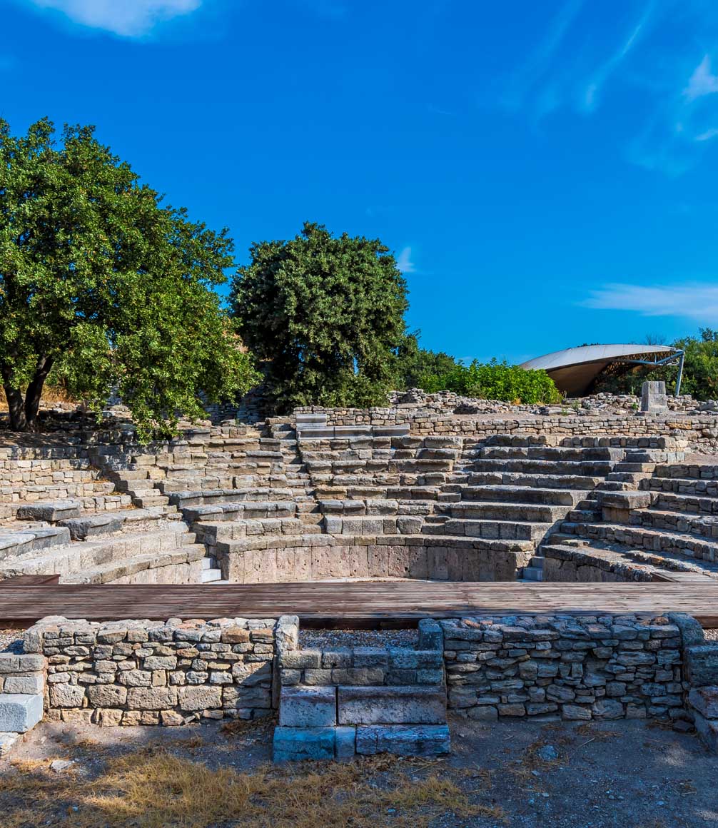 a preserved amphitheatre in the ruins of troy, turkey